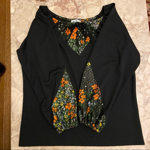 💜 Host Pick Vintage 70s Miss Charm Black and Floral Boho Top Medium/Large - Picture 6 of 11